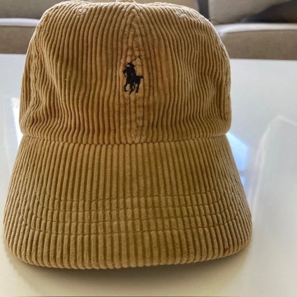 Vintage Polo Ralph Lauren Corduroy Tan Cap With Leather Strap